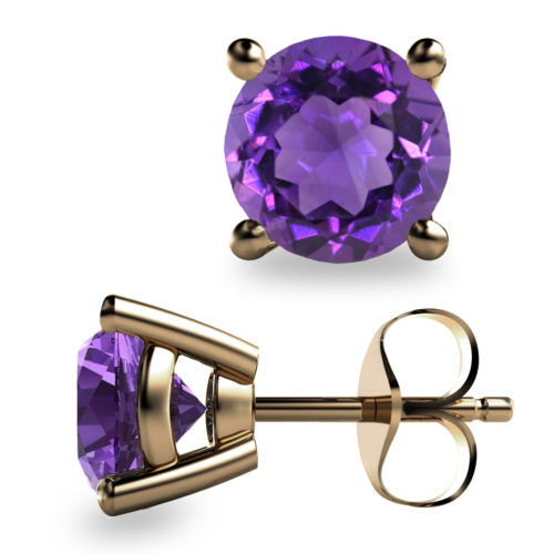 2ct Amethyst Round Faceted 18K Gold Stud Earrings