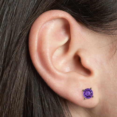 2ct Amethyst Round Faceted 18K Gold Stud Earrings