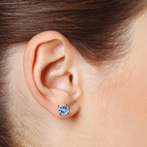 2ct Aquamarine Round Faceted Platinum 950 Stud Earrings