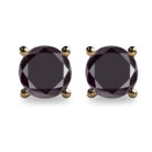 2ct Round Faceted Black Diamond 18K Gold Stud Earrings