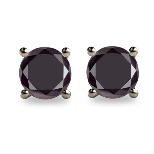 2ct Round Faceted Black Diamond Platinum 950 Stud Earrings