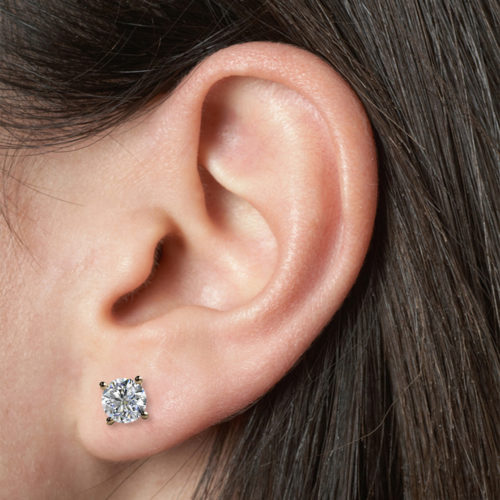 2ct Round Brilliant Cut Diamond 18K Gold Stud Earrings