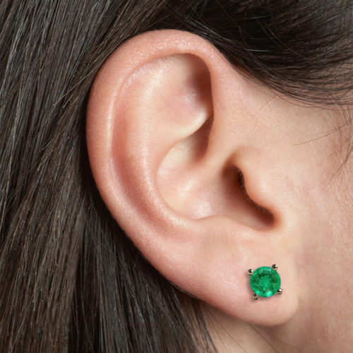 2ct Round Faceted Emerald 18K Gold Stud Earrings
