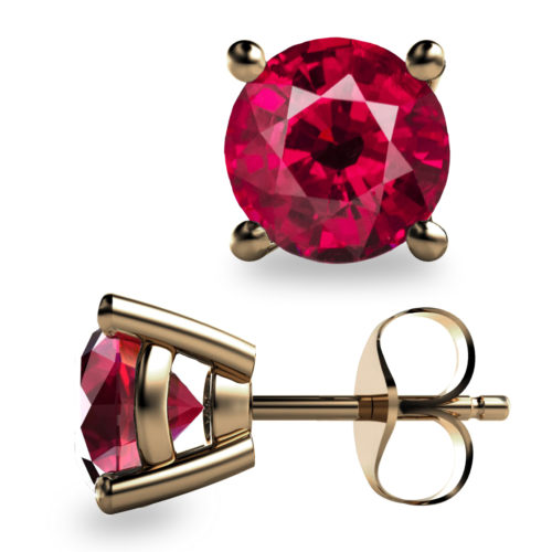 2ct Round Faceted Ruby 18K Gold Stud Earrings