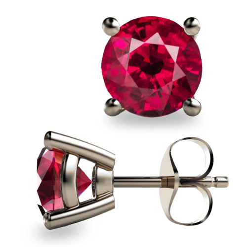 2ct Round Faceted Ruby Platinum 950 Stud Earrings