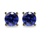2ct Round Faceted Blue Sapphire 18K Gold Stud Earrings