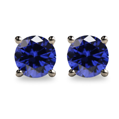 2ct Round Faceted Blue Sapphire Platinum 950 Stud Earrings