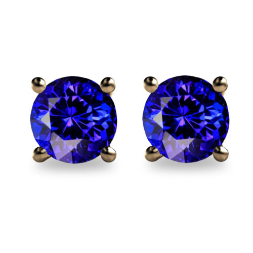 2ct Round Faceted AAA Tanzanite 18K Gold Stud Earrings