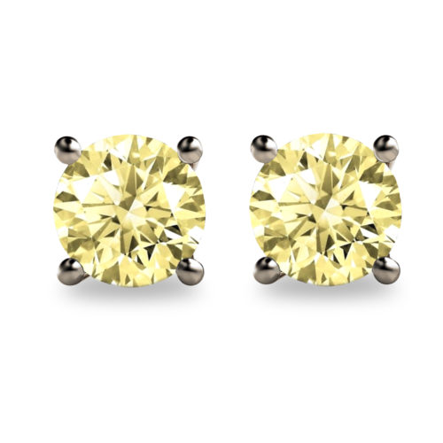 2ct Round Brilliant Cut Yellow Diamond Platinum 950 Stud Earrings