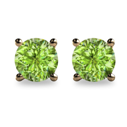 2ct Round Faceted Peridot 18K Gold Stud Earrings