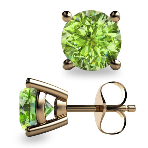 2ct Round Faceted Peridot 18K Gold Stud Earrings