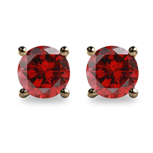 2ct Round Faceted Mozambique Garnet 18K Gold Stud Earrings
