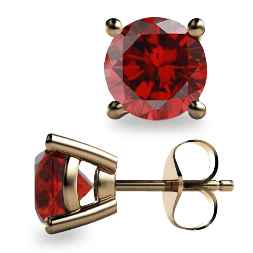 2ct Round Faceted Mozambique Garnet 18K Gold Stud Earrings