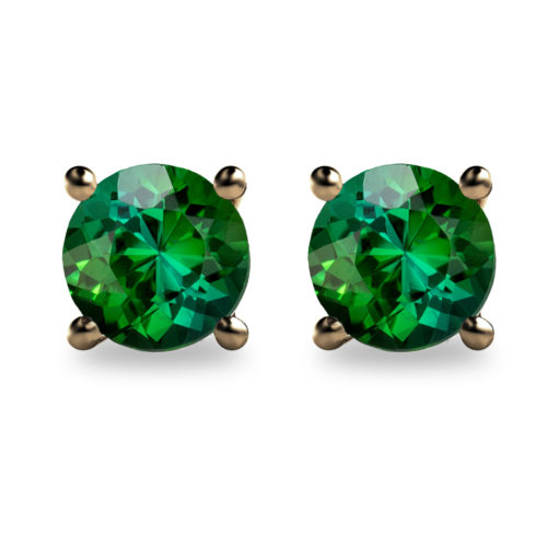 2ct Round Faceted Green Tourmaline 18K Gold Stud Earrings