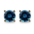 2ct Round Faceted London Blue Topaz 18K Gold Stud Earrings