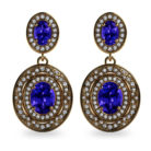 Oval Tanzanite and Diamond Halo 18k Gold Drop Earrings