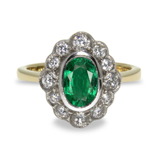 1.45ct Oval Emerald Diamond Halo 18K Gold Ring