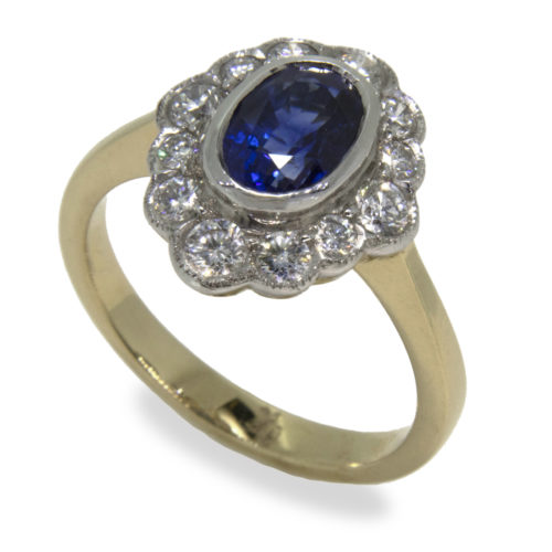 1.45ct Oval Sapphire Diamond Halo 18K Gold Ring