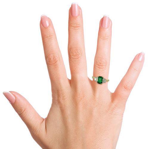 0.97ct Emerald & Tapered Baguette Diamond 18K Gold Ring