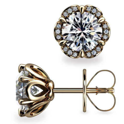 Tudor Rose 2ct Diamond 18K Gold Stud Earrings