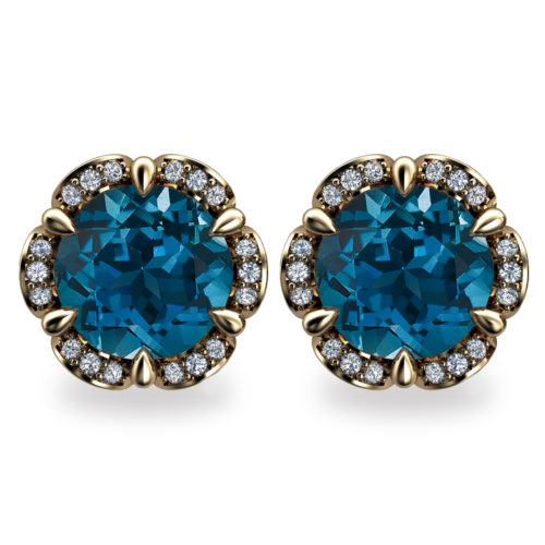 Tudor Rose 2ct London Blue Topaz 18K Gold Stud Earrings