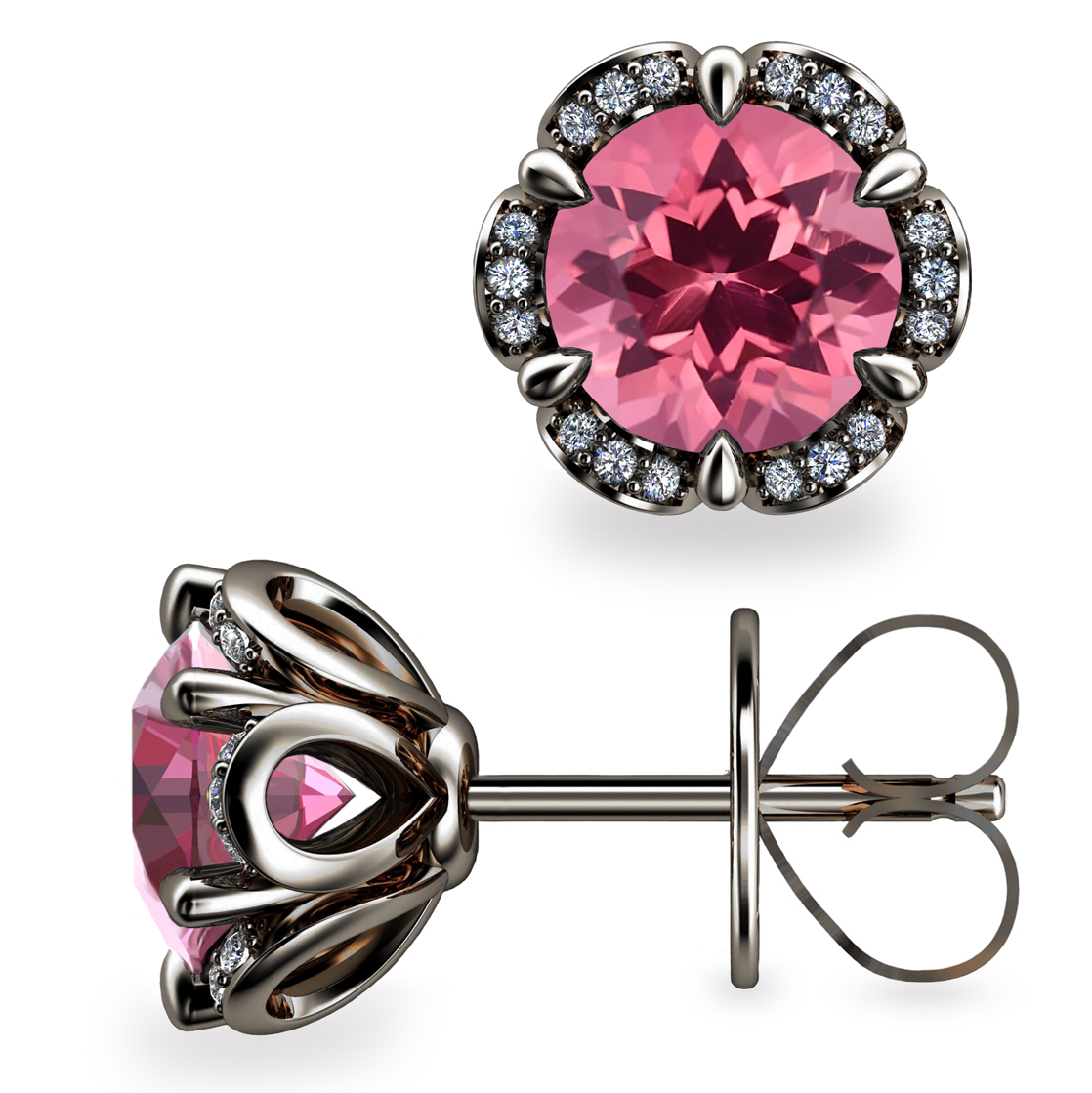 Tudor Rose 2ct Pink Tourmaline Platinum 950 Stud Earrings