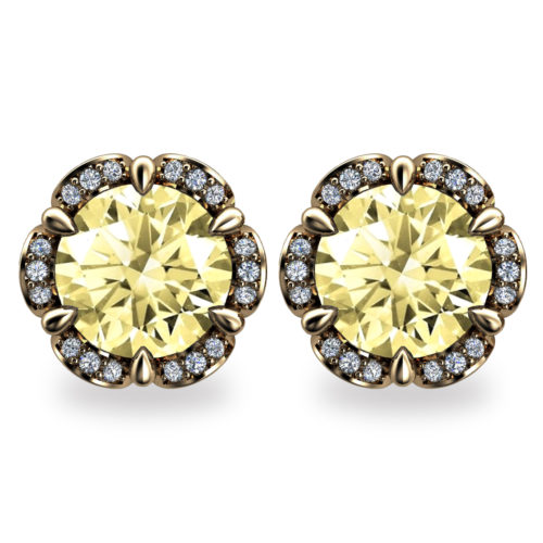 Tudor Rose 2ct Yellow Diamond 18K Gold Stud Earrings