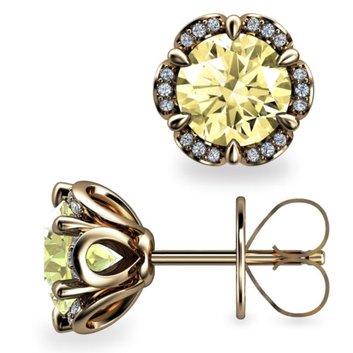 Tudor Rose 2ct Yellow Diamond 18K Gold Stud Earrings