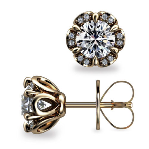 Tudor Rose 1ct Diamond 18K Gold Stud Earrings