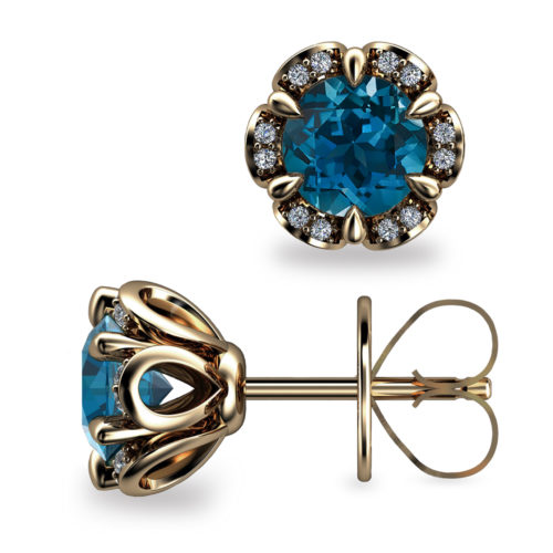 Tudor Rose 1ct London Blue Topaz 18K Gold Stud Earrings