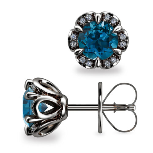 Tudor Rose 1ct London Blue Topaz Platinum 950 Stud Earrings