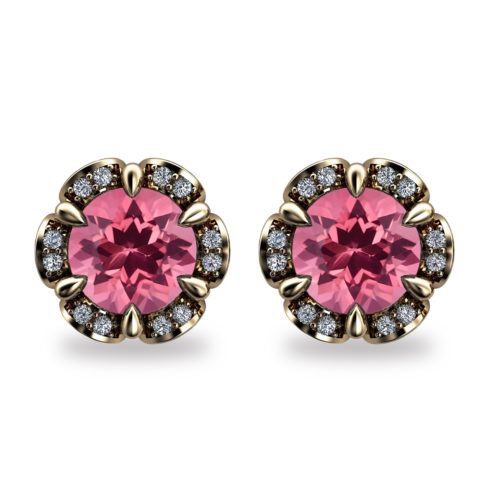 Tudor Rose 1ct Pink Tourmaline 18K Gold Stud Earrings