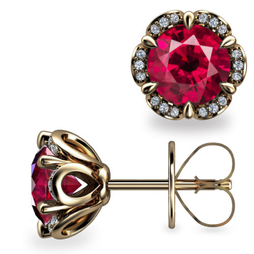 Tudor Rose 2ct Ruby 18K Gold Stud Earrings