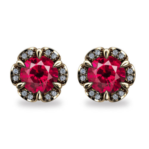Tudor Rose 1ct Ruby 18K Gold Stud Earrings
