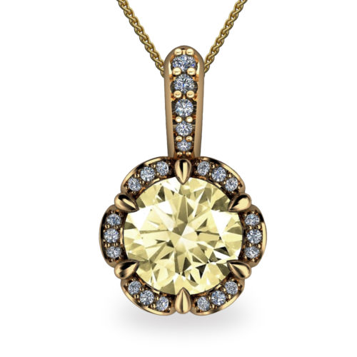 Tudor Rose 1ct Yellow Diamond 18K Gold Pendant