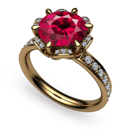 Tudor Rose 2ct Ruby 18K Gold Ring
