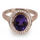 Oval Cut Amethyst & Diamond Halo 18K Rose Gold Ring