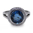 10mm London Blue Topaz & Diamond Halo 9K White Gold