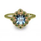 Edwardian Inspired London Blue Topaz & Tsavorite 9K Yellow Gold Ring
