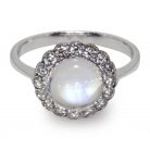 Blue Moonstone & Diamond Halo 18K White Gold Ring